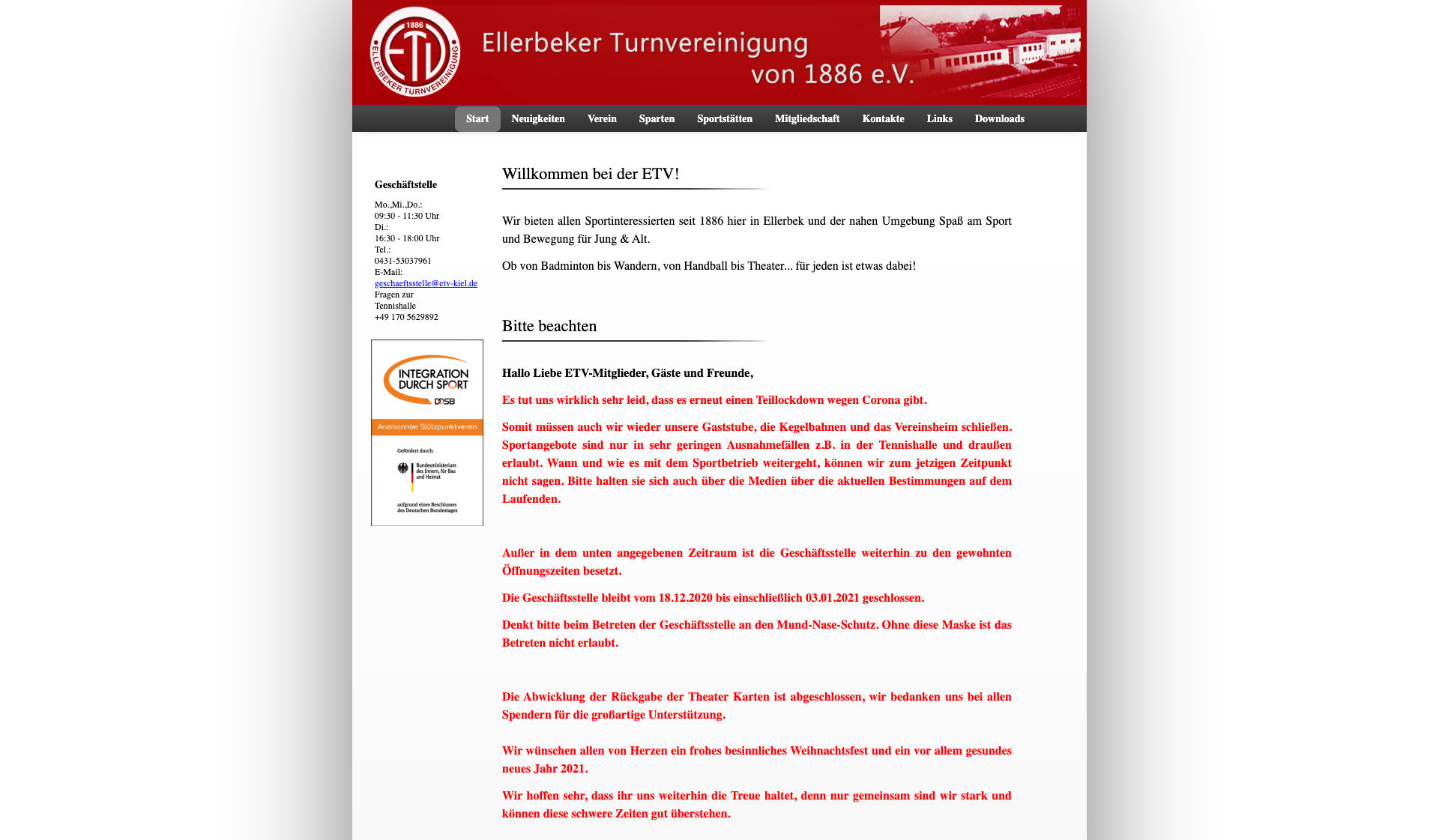 Eckdaten des Vereins Ellerbeker TV