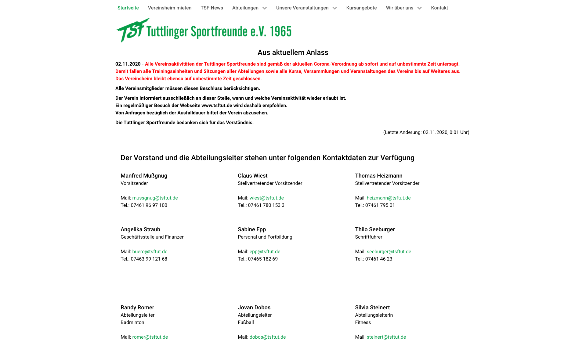 Eckdaten des Vereins Tuttlinger Sportfreunde